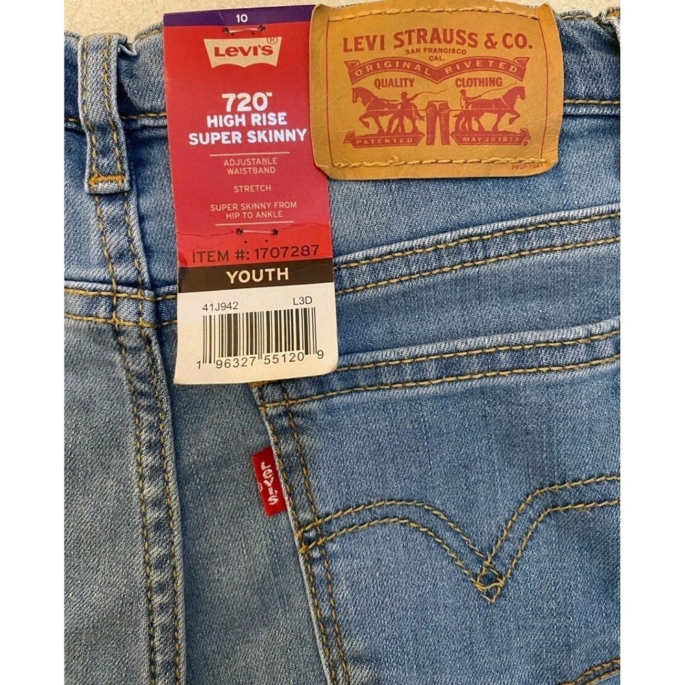 NEW Levi's Kids 720 High Rise Super Skinny Light Wash Jeans Size 10 Adj Waist